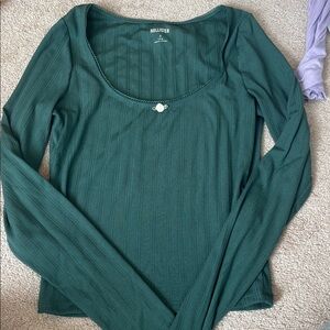 Hollister Green Ribbed Top with Bow